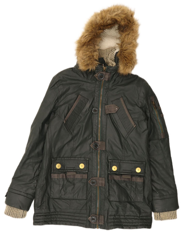 Superdry Chaqueta cortavientos con capucha para mujer Reino Unido 44 Grande Verde Ejército de algodón