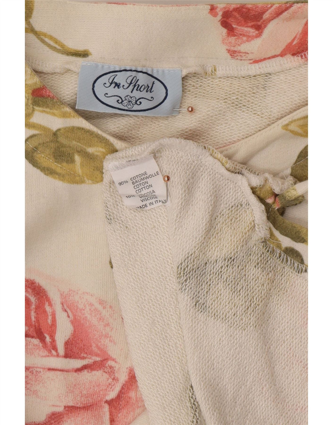 VINTAGE Mujer Top Manga Larga Reino Unido 16 Algodón Floral Blanco Grande