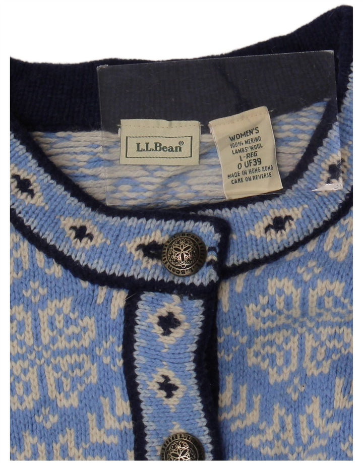L.L.BEAN Suéter tipo cárdigan para mujer Reino Unido 16 Lana merino azul Fair Isle grande
