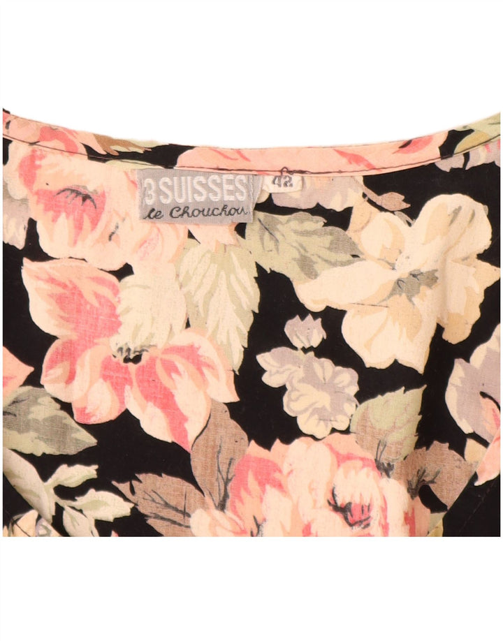 Vintage mujer sin mangas Playsuit IT 42 Medio Negro Floral