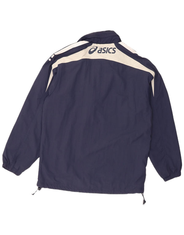 Asics Chaqueta impermeable con capucha para hombre UK 40 Large Azul marino Colorblock Nylon