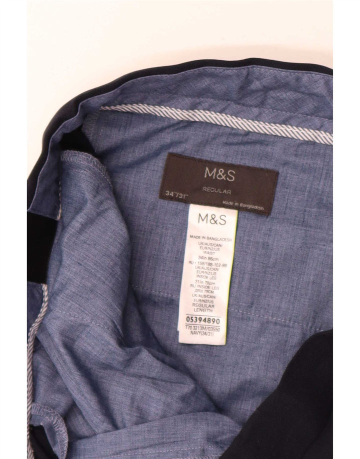 Marks & Spencer Pantalón chino regular para hombre W34 L31 Poliéster azul marino