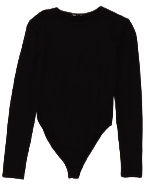 Zara Mujer Body Manga Larga UK 8 Small Poliamida Negro