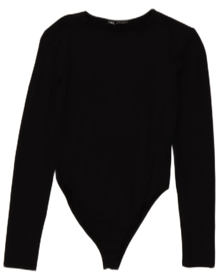 Zara Mujer Body Manga Larga UK 8 Small Poliamida Negro