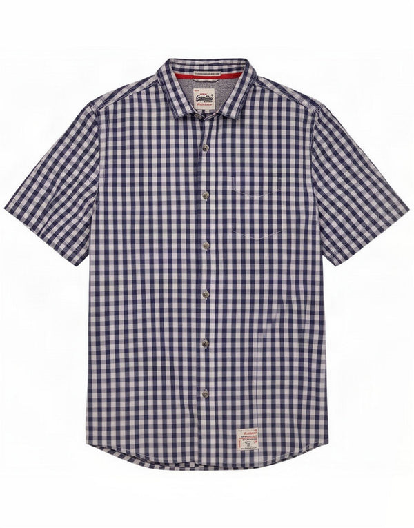 Camisa de manga corta Superdry para hombre XL Algodón a cuadros azul marino