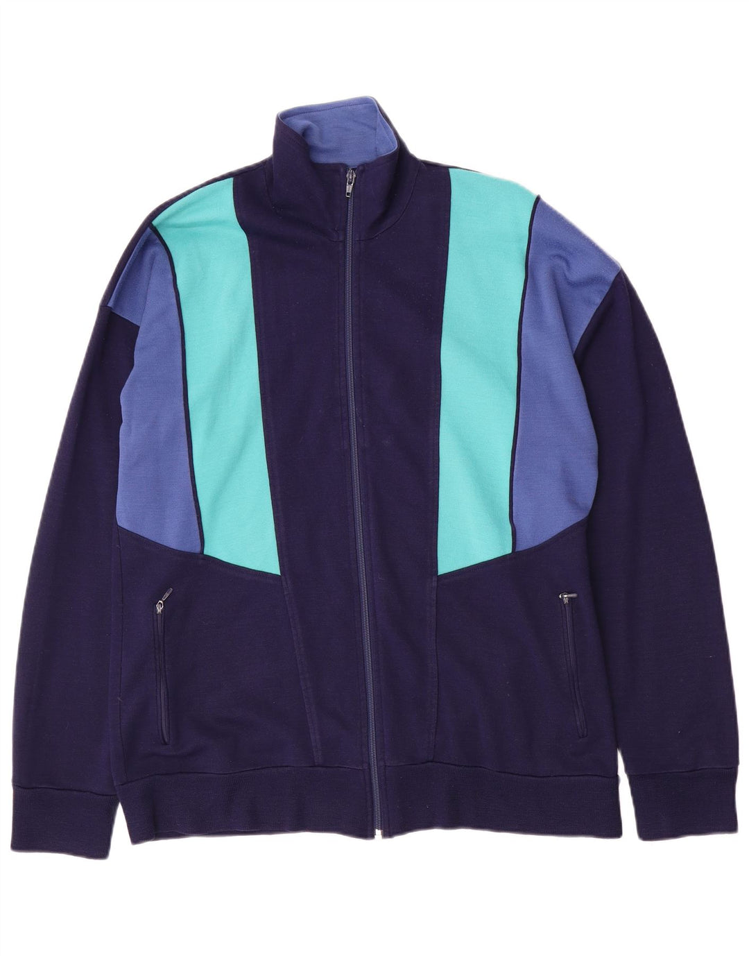 Vintage hombres chándal top chaqueta grande azul marino colorblock