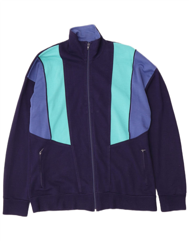 Vintage hombres chándal top chaqueta grande azul marino colorblock