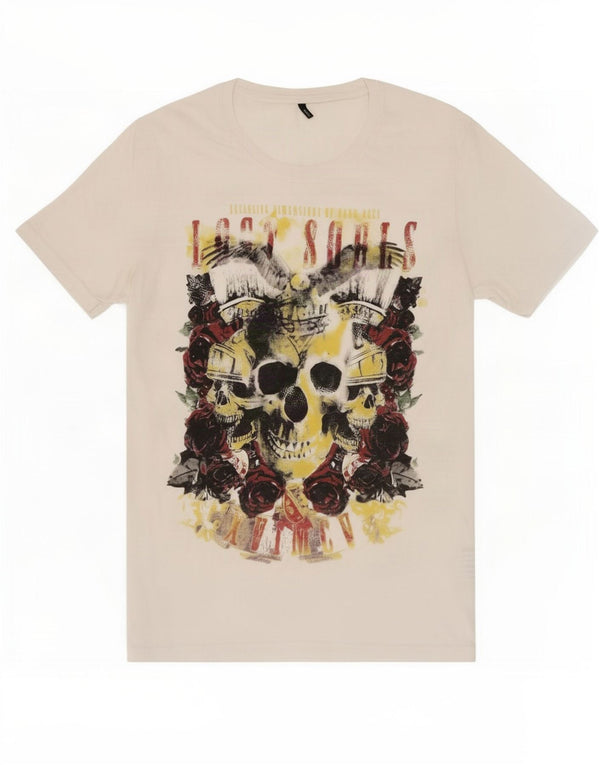 Benetton Hombre Camiseta Estampada Grande De Algodón Blanco