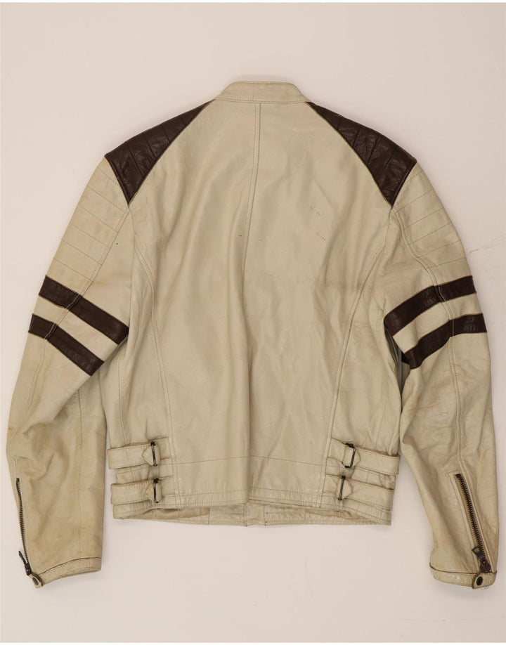 Chaqueta de cuero para hombre Gas Racer UK 40 Large Beige Colorblock