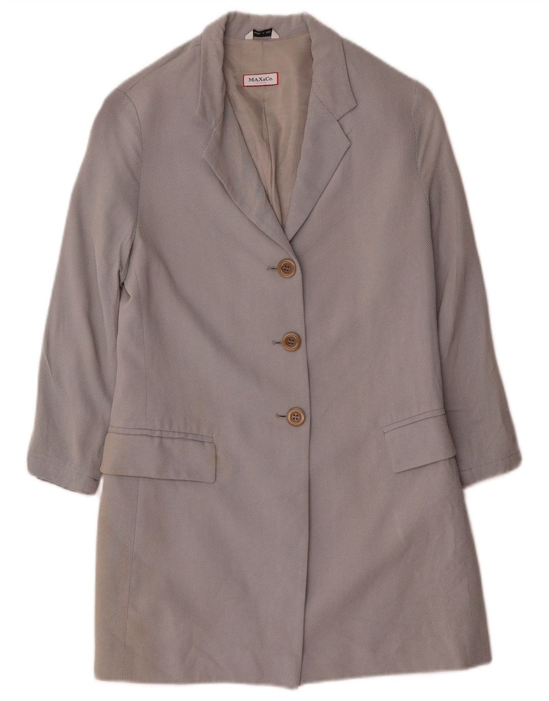 Max & Co. Chaqueta tipo blazer larga de 3 botones para mujer UK 10 Small Grey Viscose