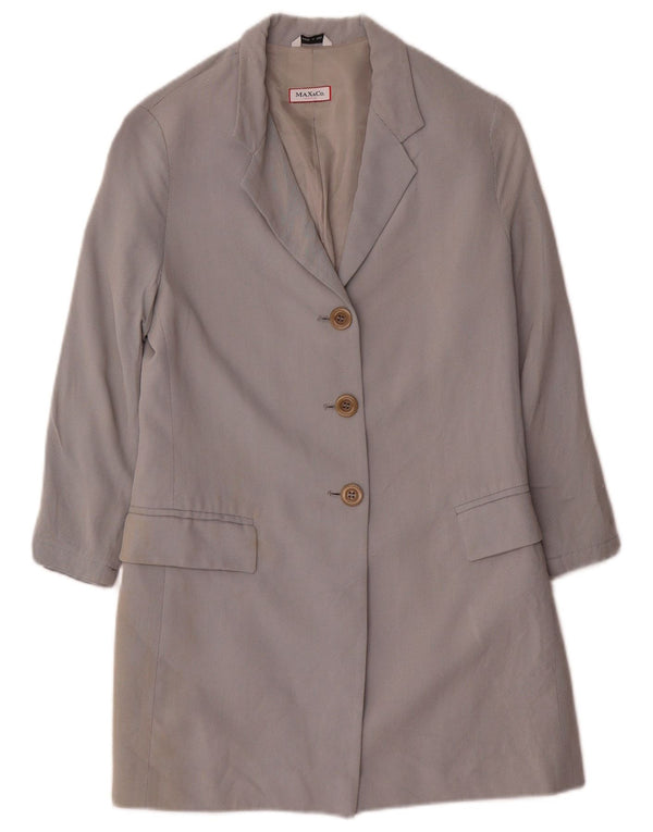 Max & Co. Chaqueta tipo blazer larga de 3 botones para mujer UK 10 Small Grey Viscose