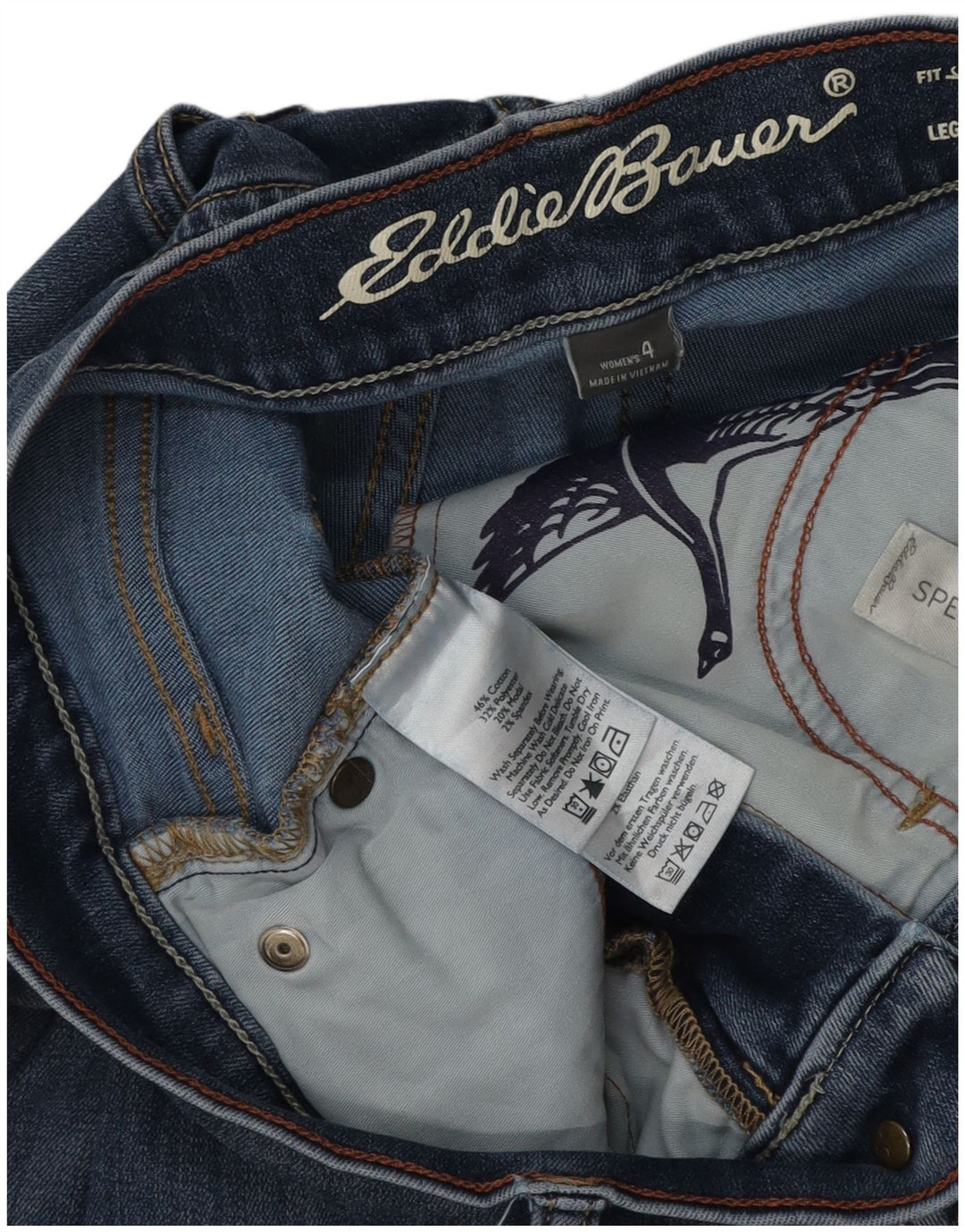EDDIE BAUER Vaqueros ajustados ligeramente curvados para mujer US 4 Small W28 L30 Azul