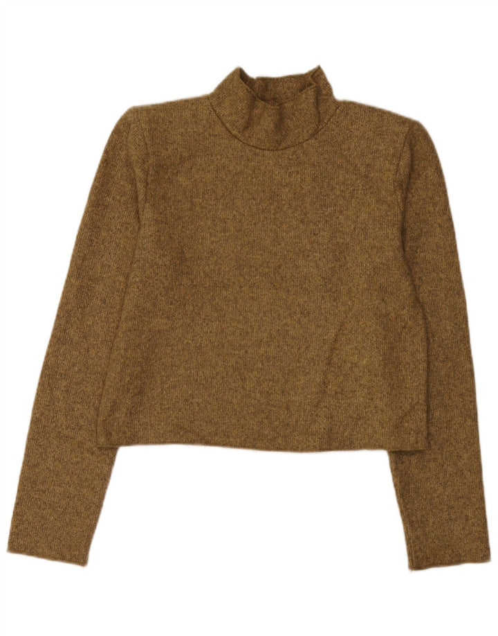 Zara Mujer Crop Top Manga Larga UK 40 Pequeño Poliéster Moteado Verde
