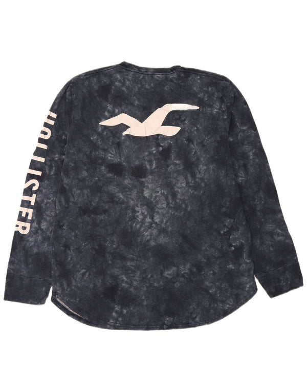 Hollister Hombre Gráfico Top Manga Larga XL Algodón Tie Dye Negro