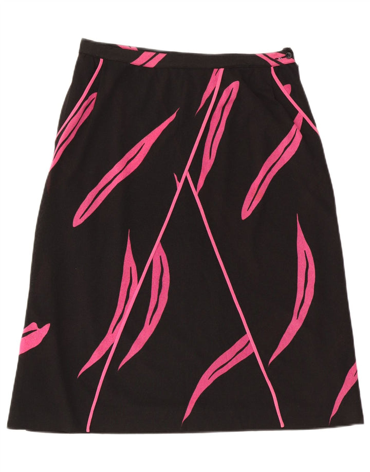 VINTAGE Falda de línea A con patrón abstracto para mujer IT 46 Grande W32 Negro