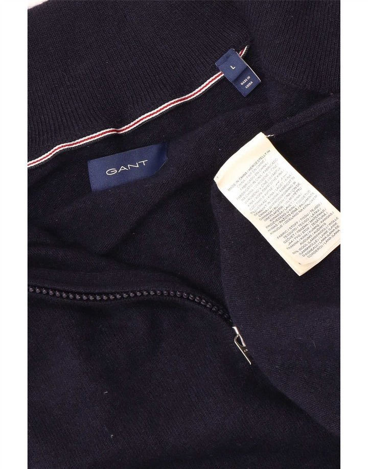 Gant Jersey con cuello y cremallera para hombre, suéter grande de lana azul marino