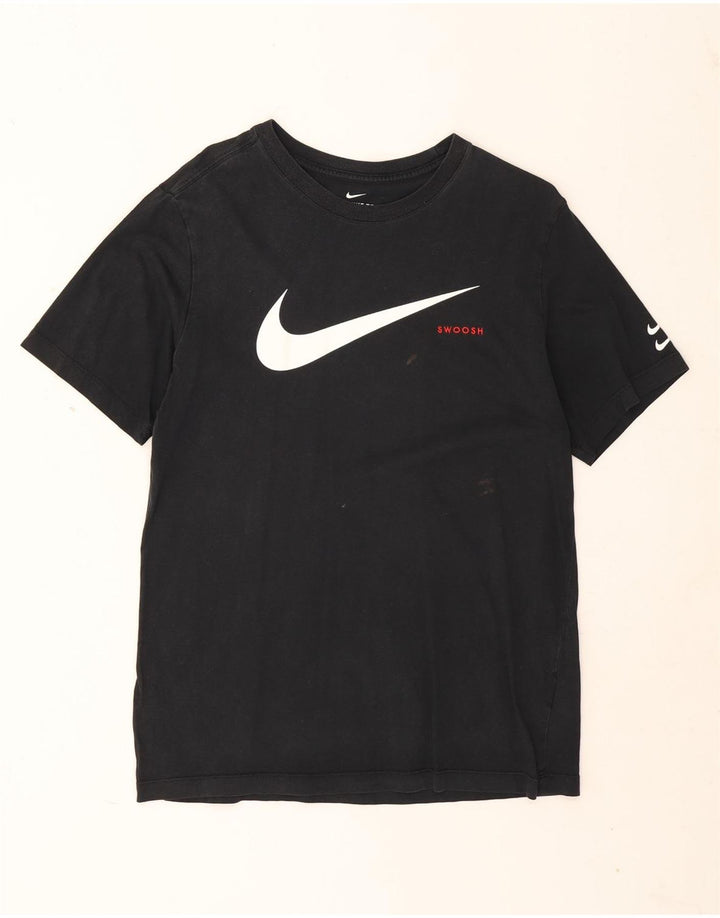 Nike - Camiseta con gráfico Swoosh para hombre, talla mediana, algodón negro