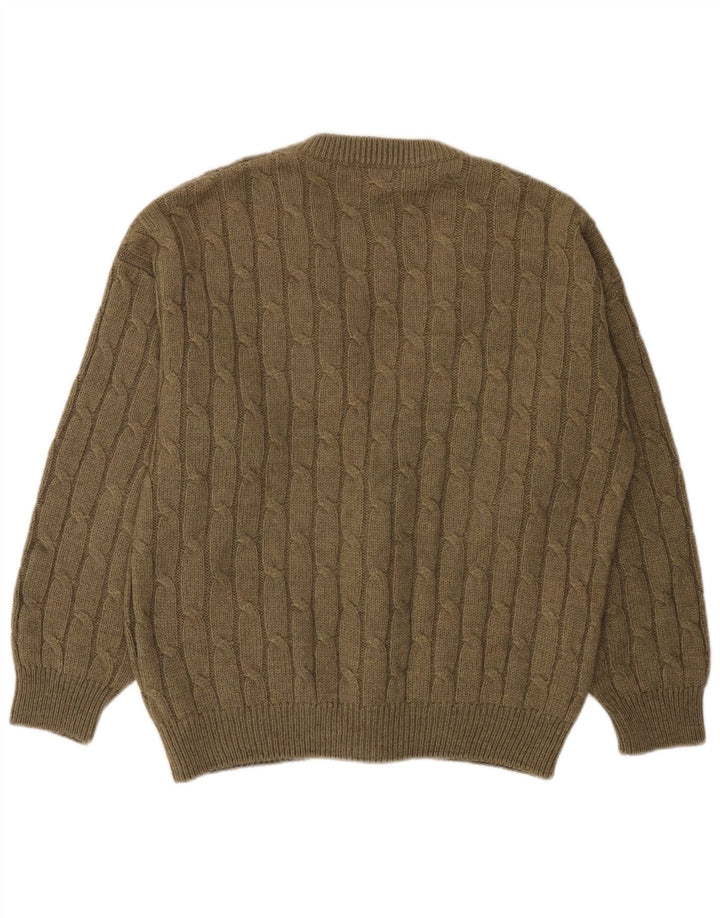 Vintage hombres Cardigan suéter grande caqui