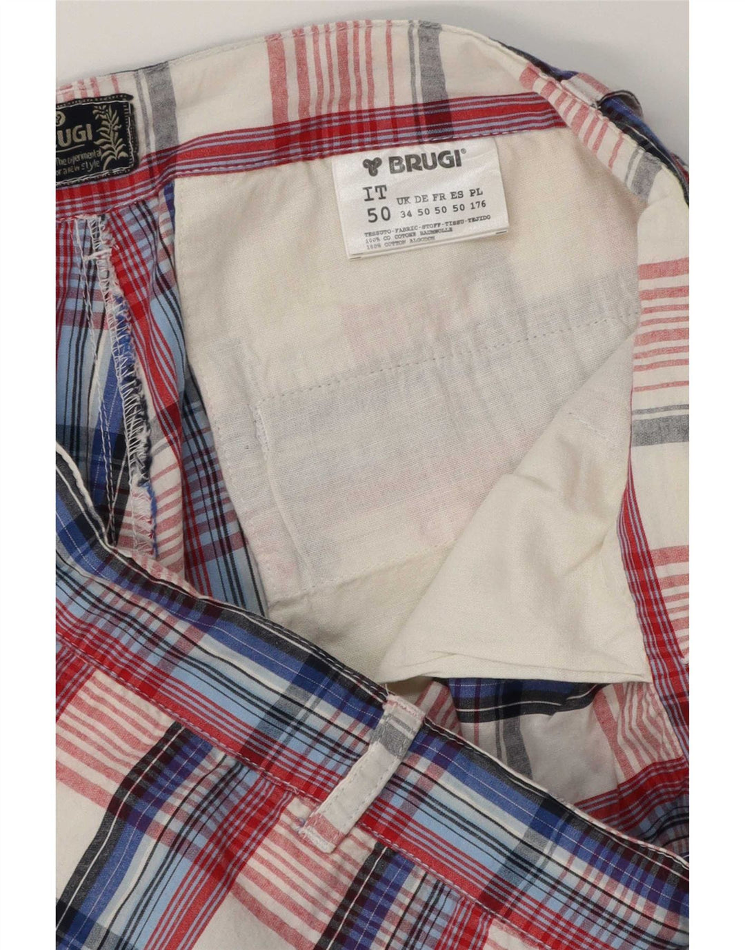 Brugi Pantalones Cortos Cargo para Hombre Grande W34 Algodón A Cuadros Azul