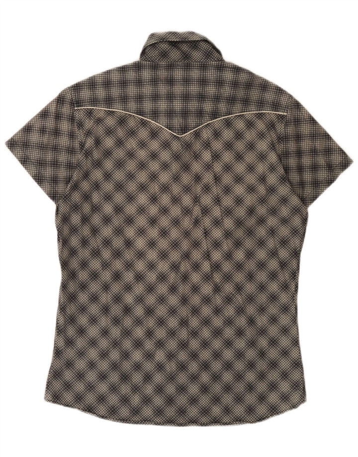ENERGIE Camisa de manga corta para hombre de algodón a cuadros gris grande