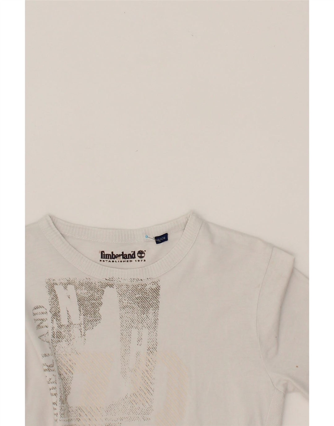 TIMBERLAND Boys Graphic Top Long Sleeve 7-8 Years White Cotton Vintage Timberland and Second-Hand Timberland from Messina Hembry 