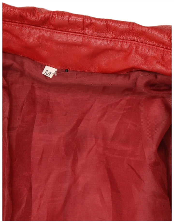 Vintage mujer chaqueta de cuero Reino Unido 14 cuero rojo medio