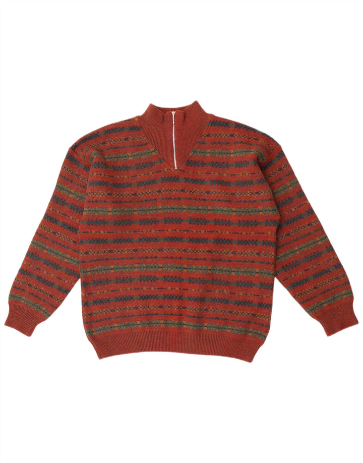 Mexx Suéter tipo jersey con cuello y cremallera para hombre grande Granate Fair Isle