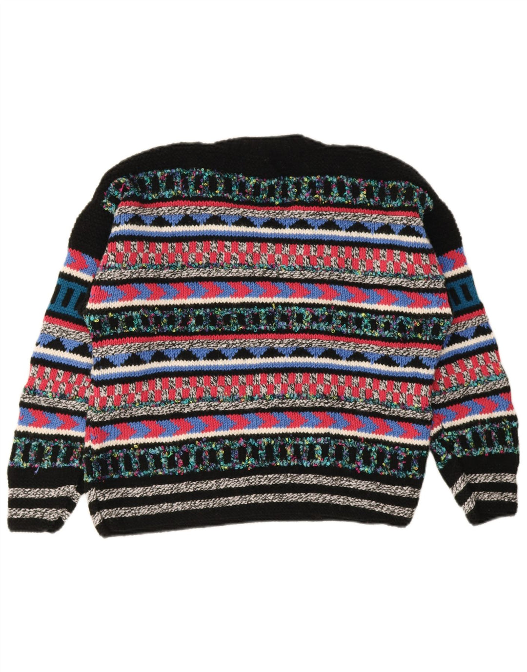 Vintage mujer V-cuello jumper suéter Reino Unido 12 medio multicolor geométrico