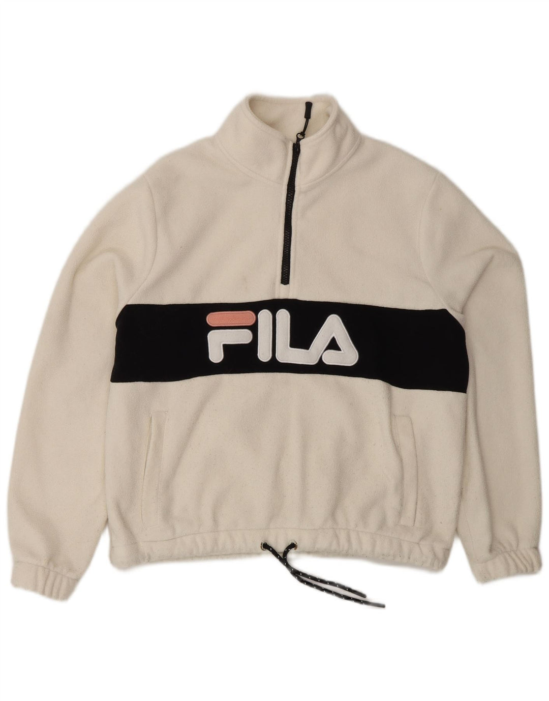 FILA Jersey de forro polar con gráfico extragrande para mujer UK 10 Small White Colourblock