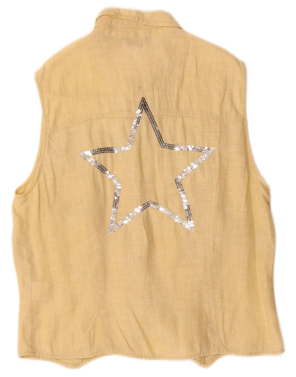 Krizia Jeans Camisa sin mangas gráfica para mujer UK 44 Grande Amarillo