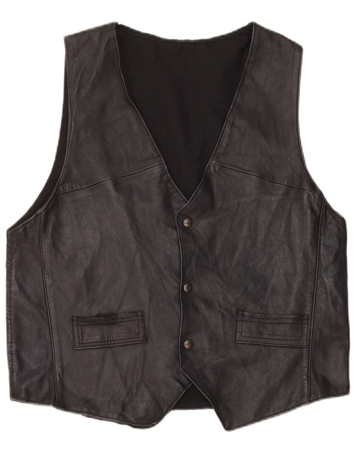 Chaleco de cuero vintage para hombre medio negro