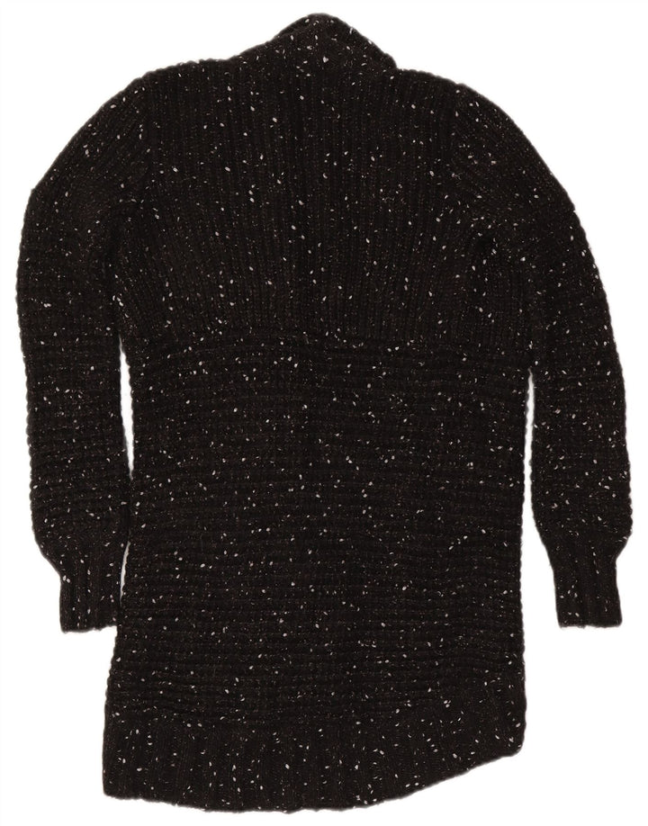 Gaudí - Cárdigan abierto largo para mujer, talla 10, nailon moteado negro pequeño