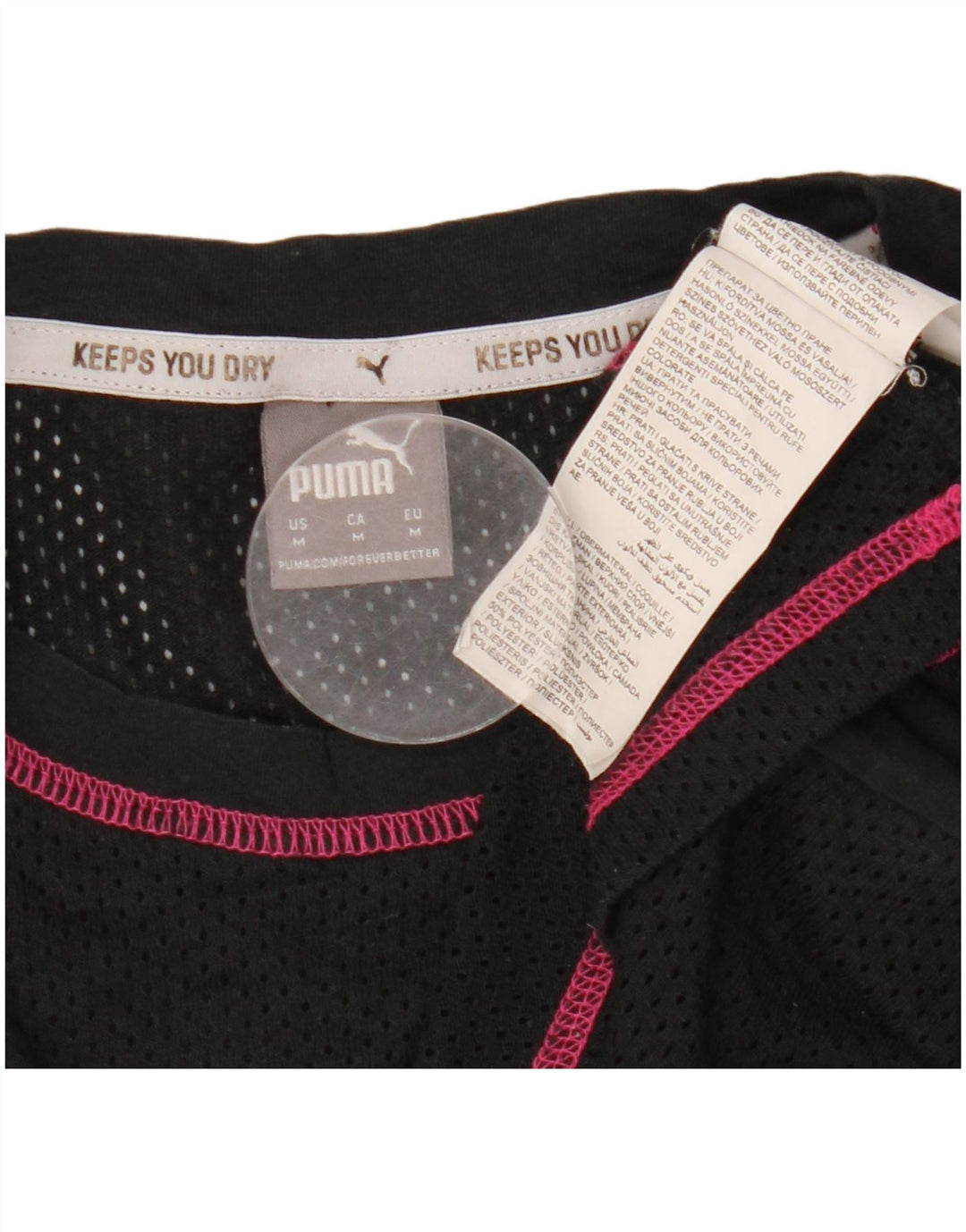 PUMA Camiseta corta con gráfico para mujer UK 44 Poliéster a rayas negras medianas