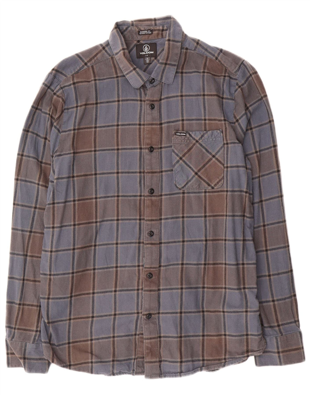 Volcom Camisa de franela de ajuste moderno para hombre, algodón a cuadros azul grande