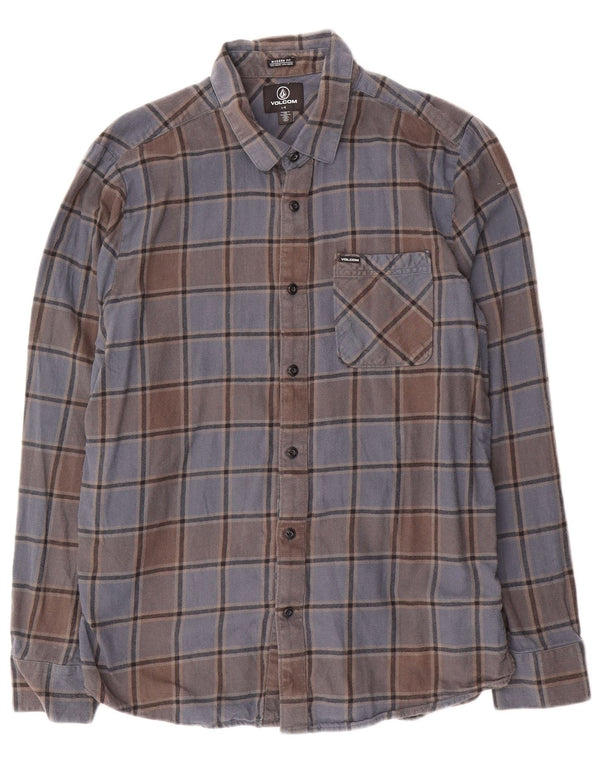 Volcom Camisa de franela de ajuste moderno para hombre, algodón a cuadros azul grande