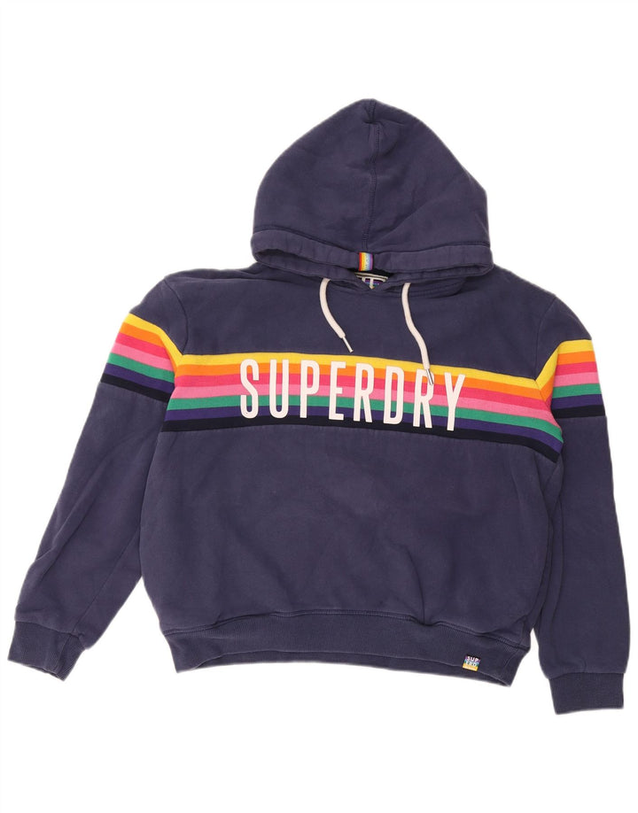 Superdry Jersey con capucha gráfica para mujer Reino Unido 40 Mediano Algodón a rayas azul marino