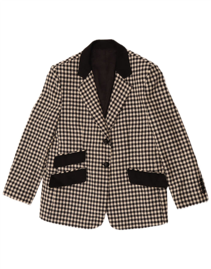 Vintage mujer 2 botones Blazer chaqueta Reino Unido 12 mediano negro Houndstooth