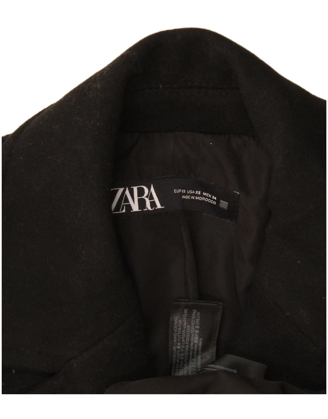 Zara Mujer Abrigo Extragrande De Doble Botonadura UK 6 XS Poliéster Negro