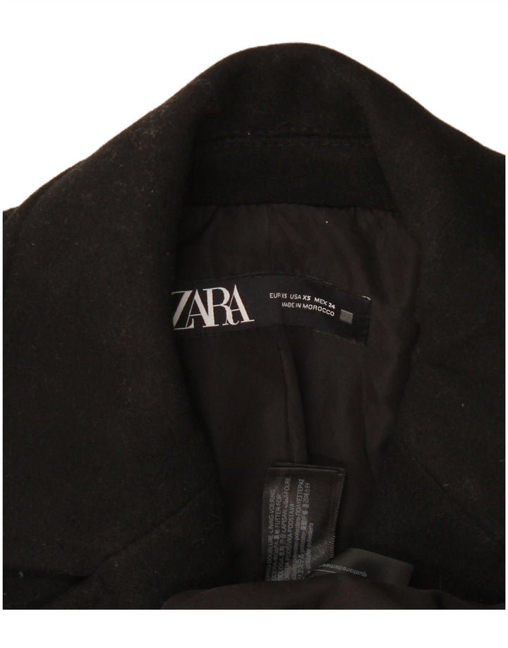 Zara Mujer Abrigo Extragrande De Doble Botonadura UK 6 XS Poliéster Negro