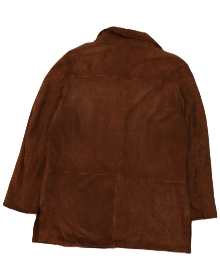 Vintage mujer 3 botones ante Blazer chaqueta IT 50 XL cuero marrón