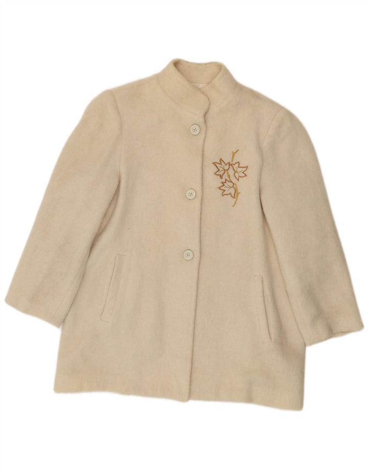 Abrigo vintage para mujer IT 44 Lana floral blanca mediana