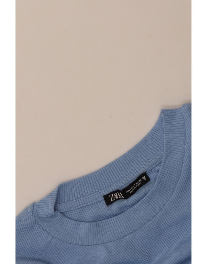 Zara Blusa Corta De Manga Larga Para Mujer UK 8 Small Azul