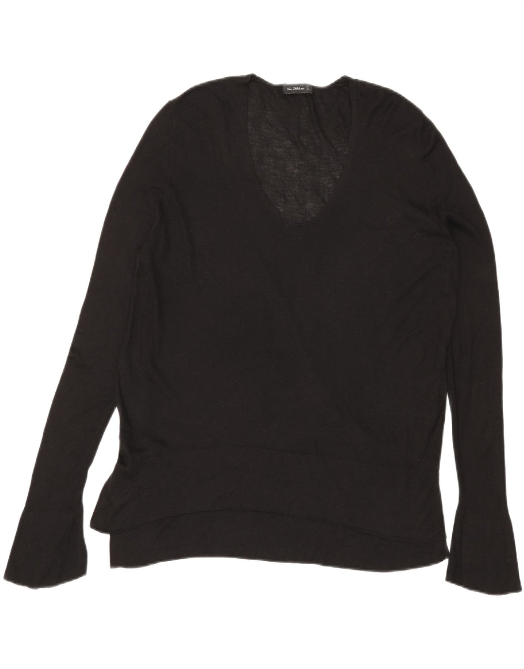 Zara Mujer Top Manga Larga UK 46 Large Viscosa Negra