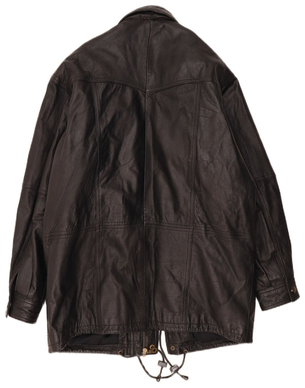 Vintage hombres cuero abrigo Reino Unido 38 cuero negro medio