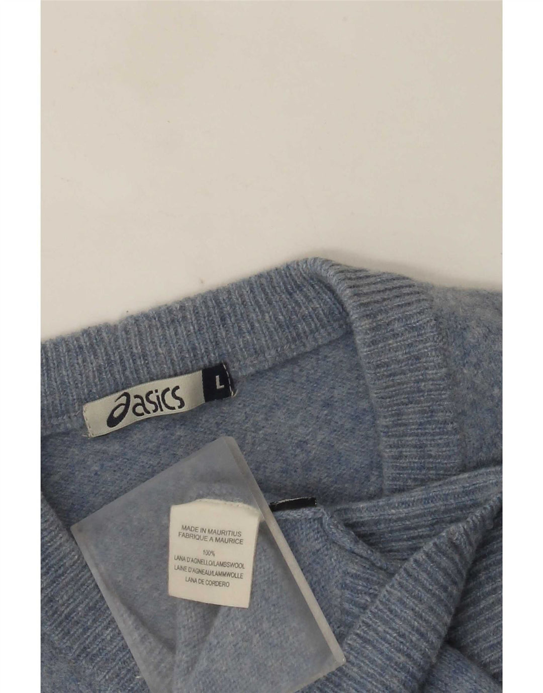 Asics Jersey con cuello en V para hombre, suéter de lana de cordero azul grande