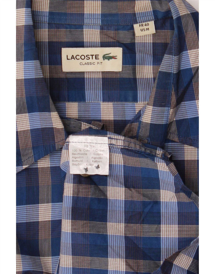 Camisa Lacoste para hombre de corte clásico, talla 40, algodón a cuadros azul mediano
