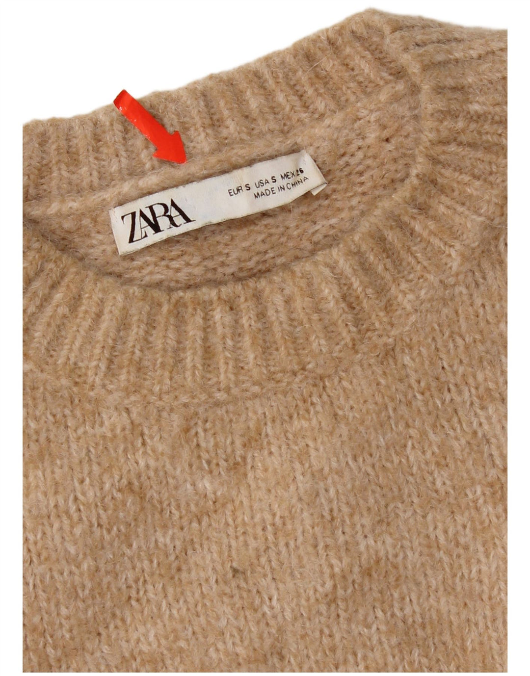 Zara Mujer Suéter De Cuello Redondo De Gran Tamaño UK 10 Small Beige Poliéster