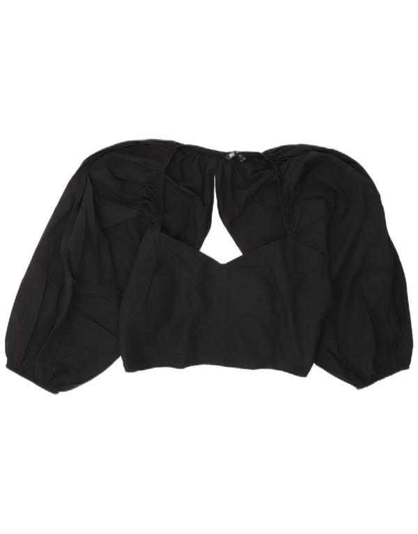 Zara Mujer Blusa Corta Top UK 44 Grande Negro