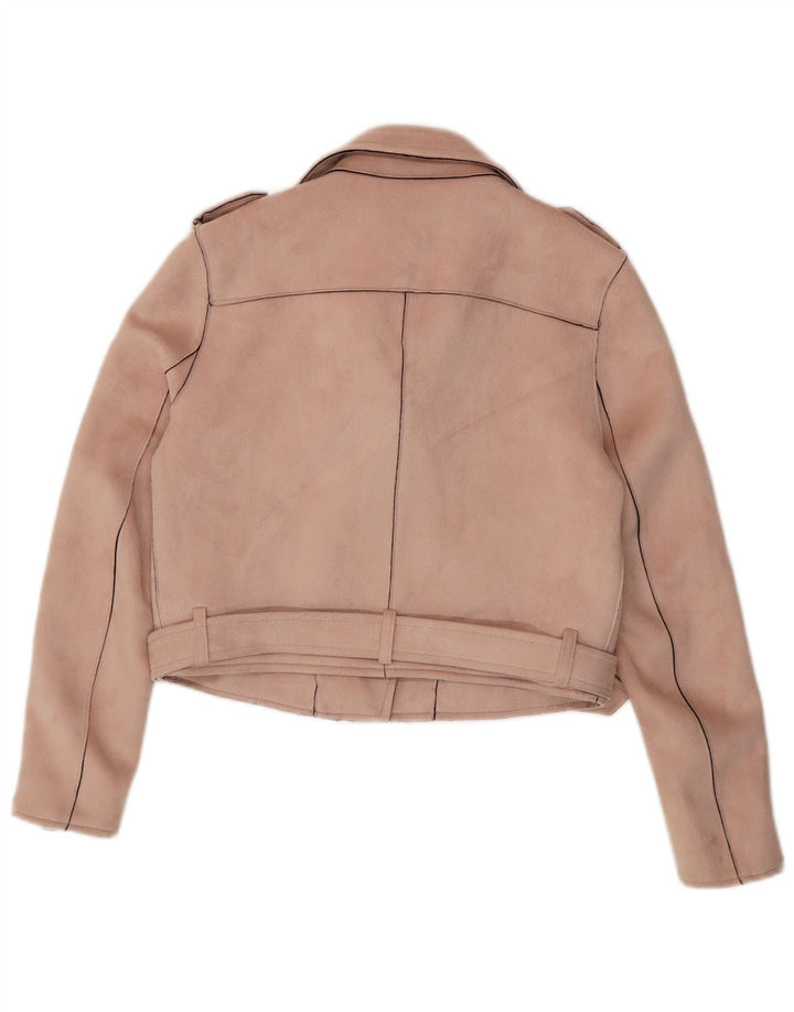 ZARA Chaqueta Biker Corta Mujer UK 40 Poliéster Rosa Mediano