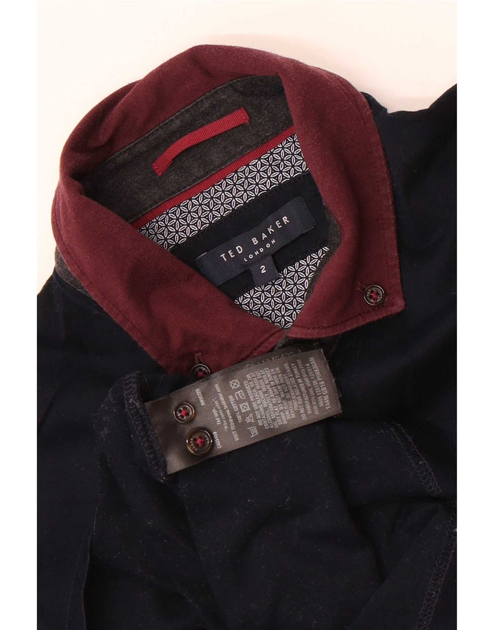 Ted Baker Polo para hombre talla 2 pequeño algodón azul marino con bloques de color